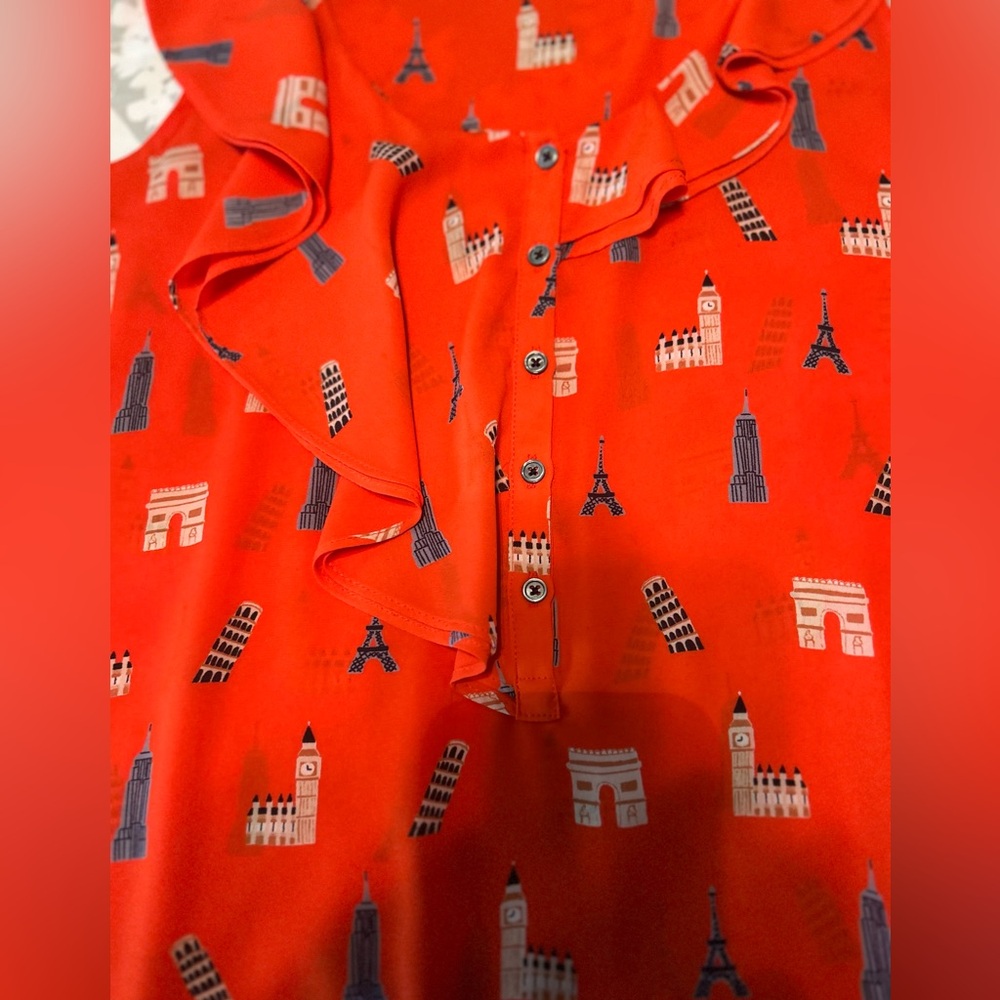 Maeve Ruffled Sleeveless Blouse in orange with unique Prints - Picture 6 of 6